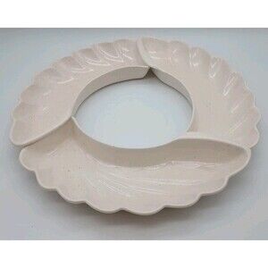 Lane & Co Lazy Susan Dishes Leaf Shaped Ceramic Beige Speckled